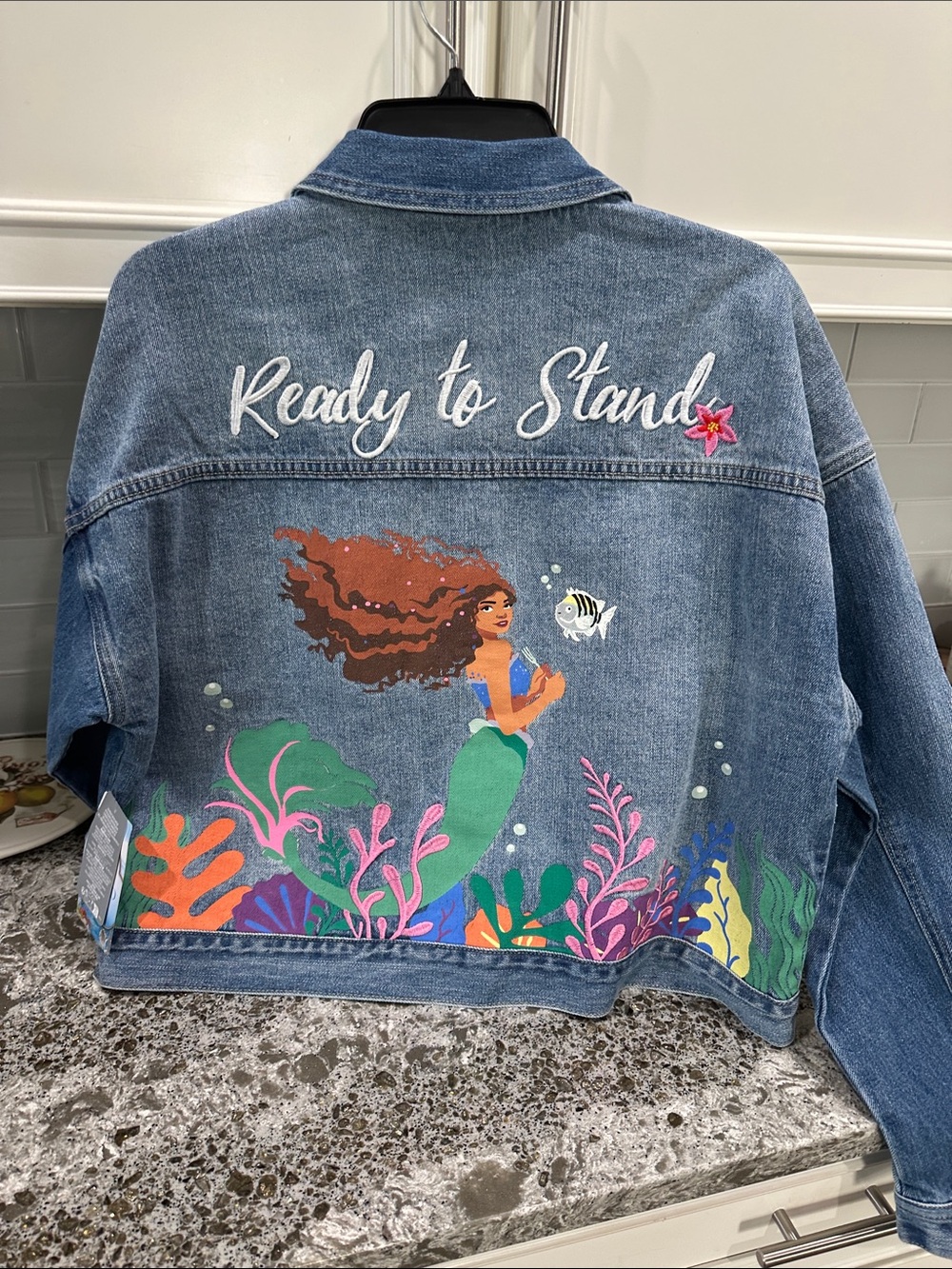 NEW Women’s Denim Jacket with Colorful Ocean Embroidery - Blue - Picture 3 of 3